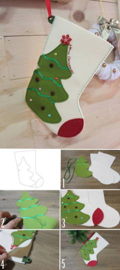 Cách làm 3 mẫu tất trang trí Giáng sinh đẹp bằng vải dạ màu cực dễ